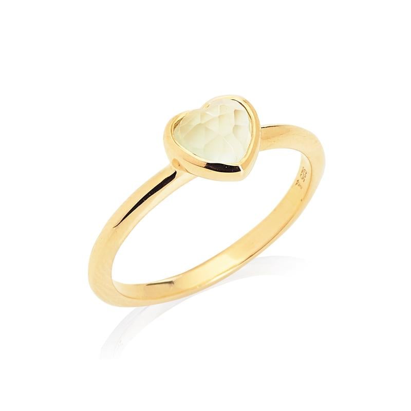 Anello in argento 925 dorato con prehnite verde a forma di cuore — per custodire l’amore