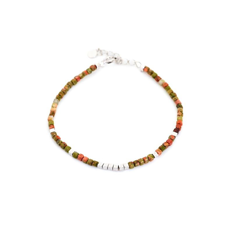 Bracciale in argento rodiato con unakite multicolore — per custodire la tua luce