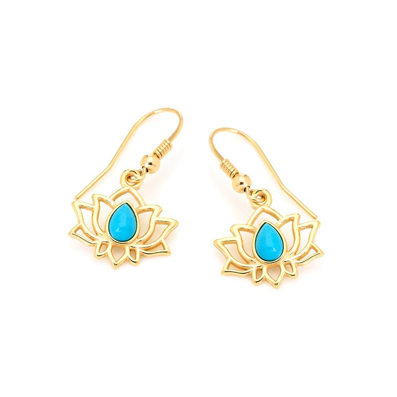 Orecchini Lotus in argento 925 dorato con turchese blu — per custod