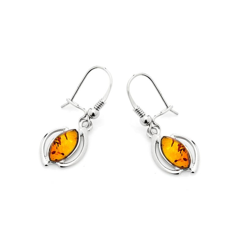 Orecchini pendenti in ambra cognac e argento rodiato — per celebrare la tua eleganza