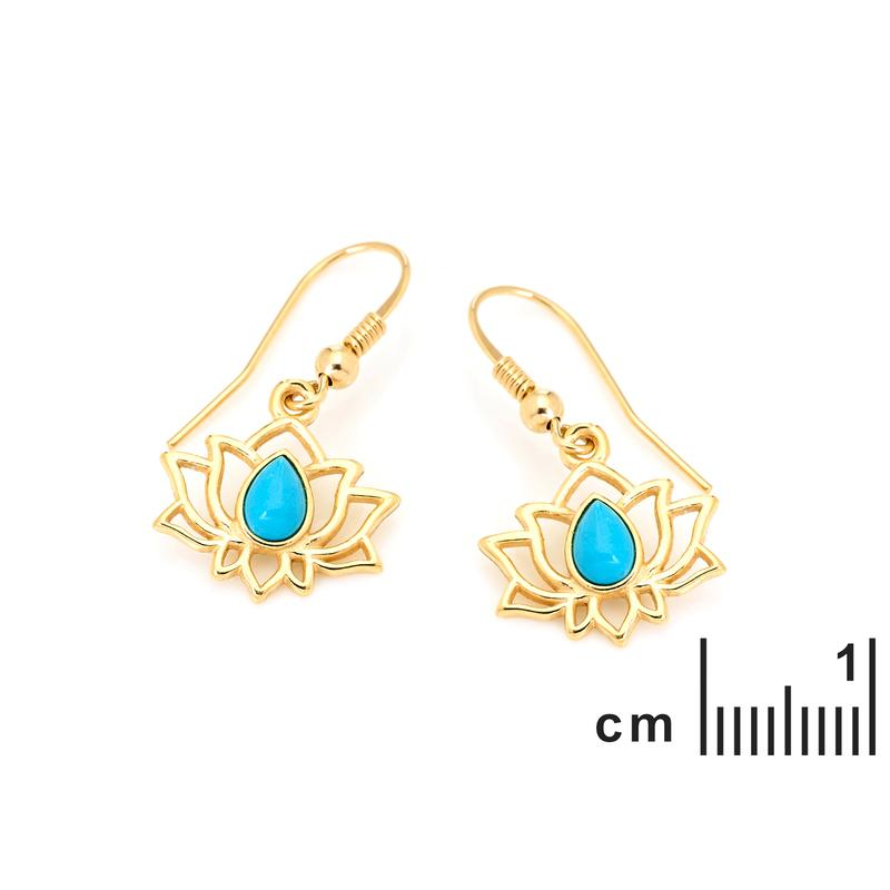 Orecchini Lotus in argento 925 dorato con turchese blu — per custod — foto 1
