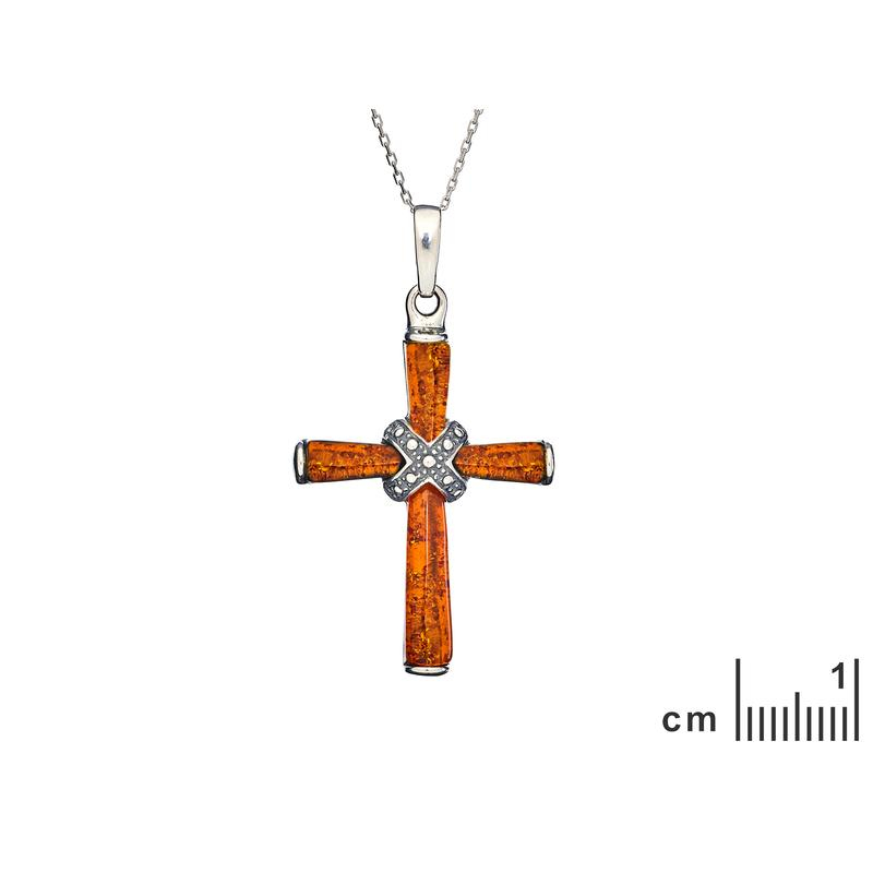 Ciondolo a croce con ambra cognac — per onorare i tuoi antenati (cod. 13633) — foto 1