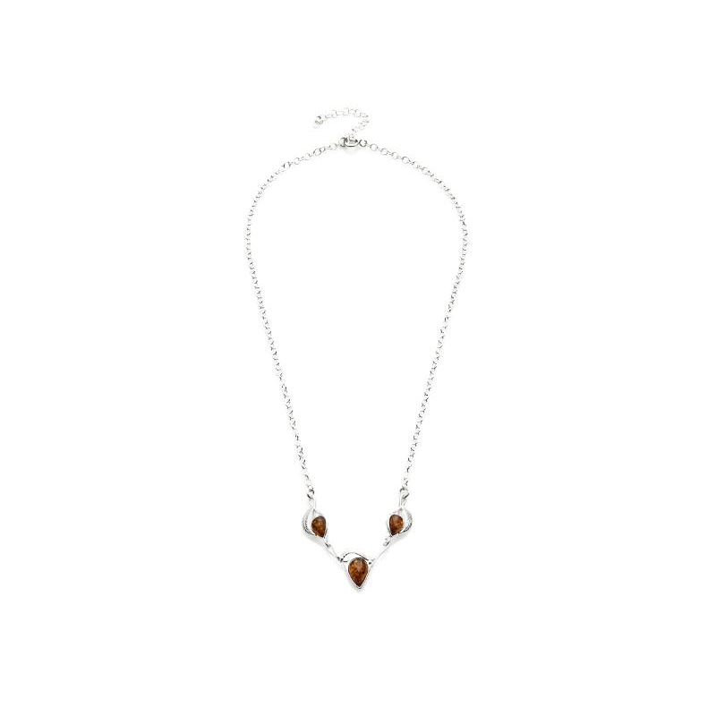 Collana in argento rodiato con foglia e ambra cognac — per custodire la tua eleganza — foto 1