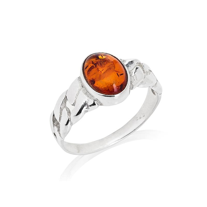 Anello sigillo ambra naturale tonda cognac — per缨络文岑