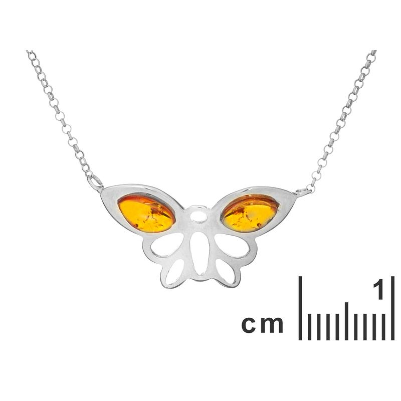 Collana farfalla in argento 925 con ambra naturale di cognac — per custodire la leggerezza dei tuoi sogni — foto 1
