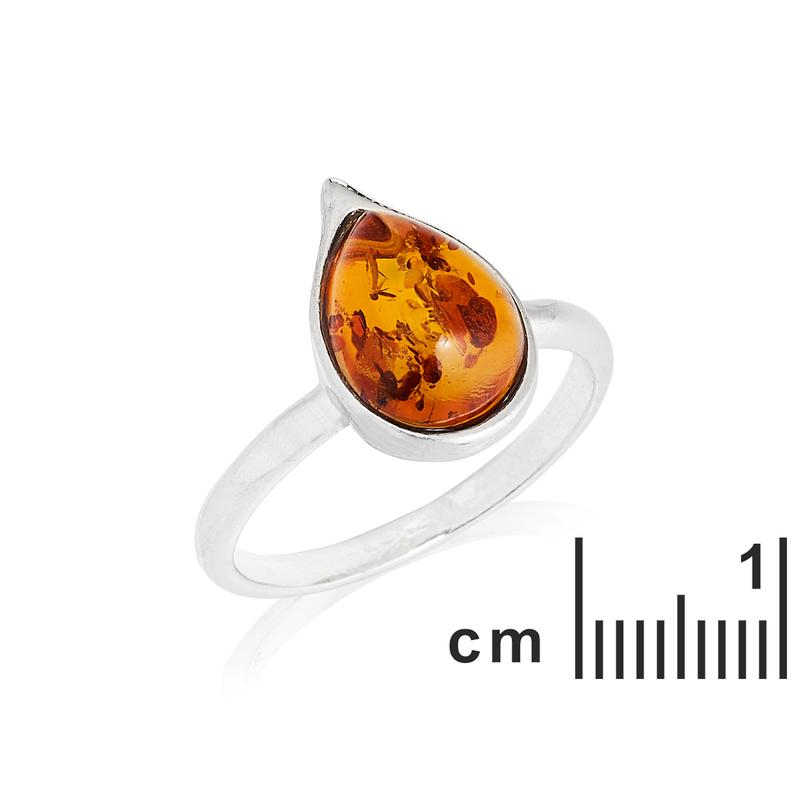 Anello a goccia in argento rodiato con ambra cognac — per custodire la tua luce interiore — foto 1