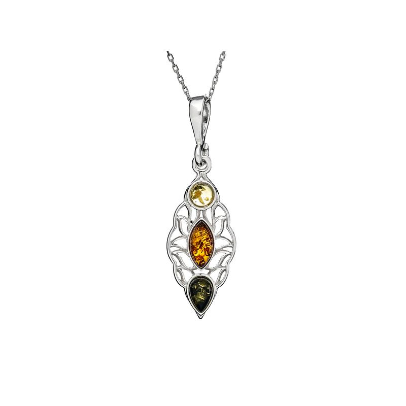 Ciondolo di ambra naturale multicolore in argento rodio 925 — per custodire la luce dei ricordi