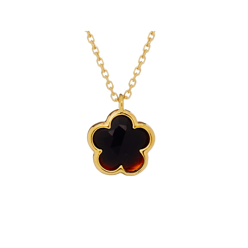 Collana trifoglio in argento dorato 925 con onice nero – per custodire la tua fortuna