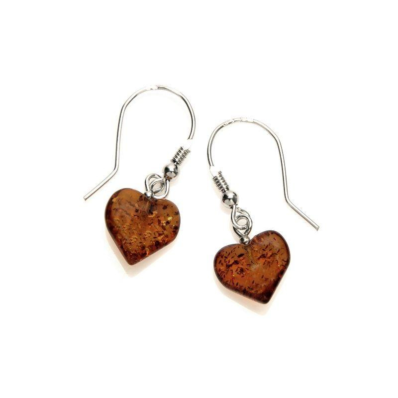 Orecchini a cuore in argento e ambra cognac — per illuminare ogni tuo sguardo
