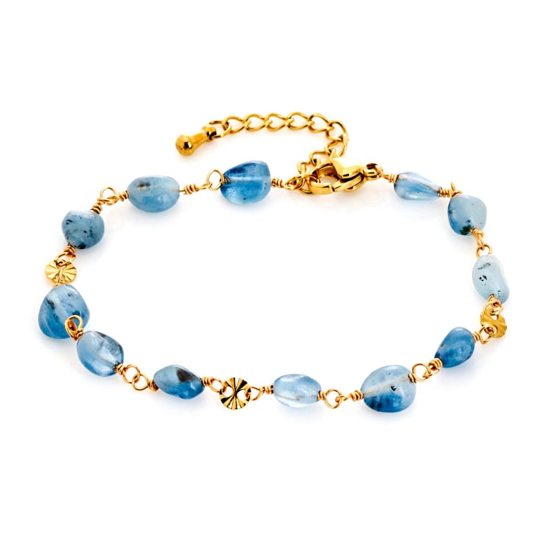 Bracciale di topazio blu su acciaio inossidabile dorato — per custodire la tua serenità