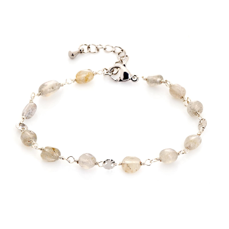 Bracciale in labradorite multicolore e acciaio — per custodire la tua luce