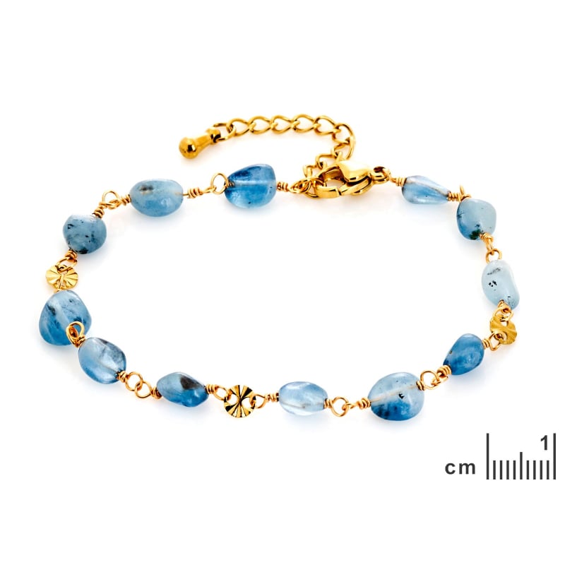 Bracciale di topazio blu su acciaio inossidabile dorato — per custodire la tua serenità — foto 1