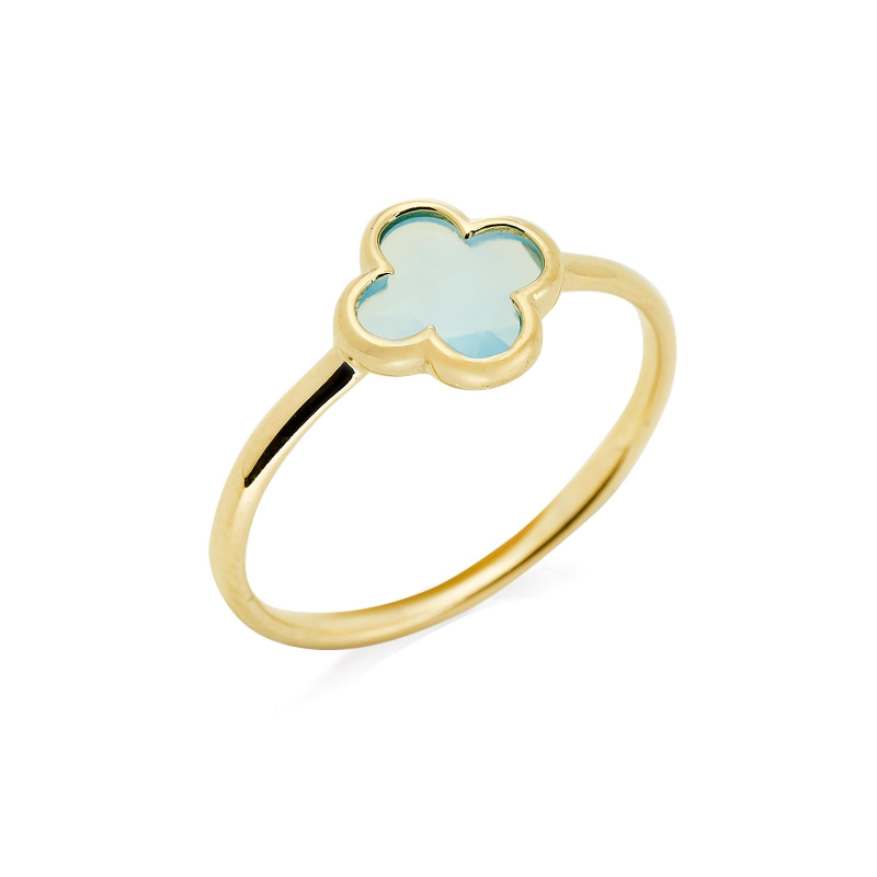 Anello calcedonia blu trifoglio — per evocare dolci ricordi