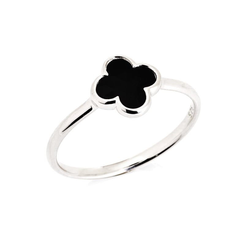 Anello Onice Nera Trifoglio — Per un Giardino Interno