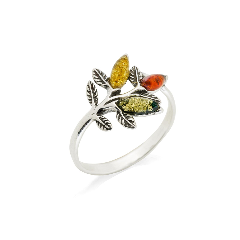 Anello foglie ambra multicolore — per legare il tuo cuore