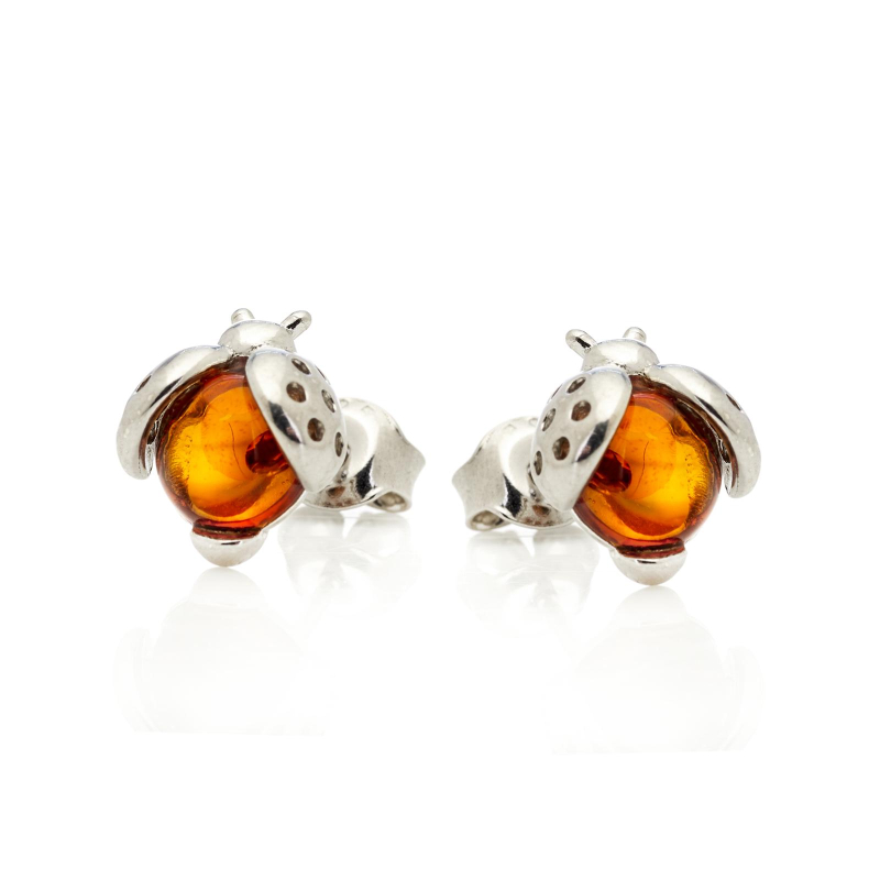 Orecchini a lobo coccinella ambra cognac — ricordo del dolce sole