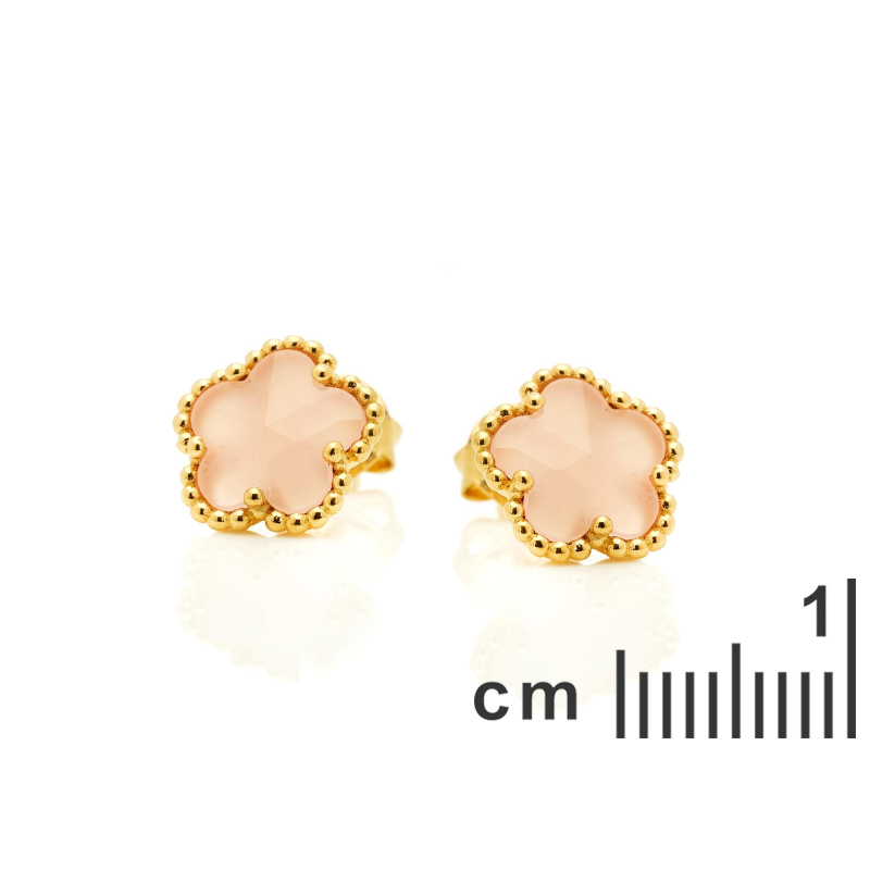 Orecchini a lobo fiore — petali rosa, argento dorato 925 — per portare con te un'intenzione — foto 1