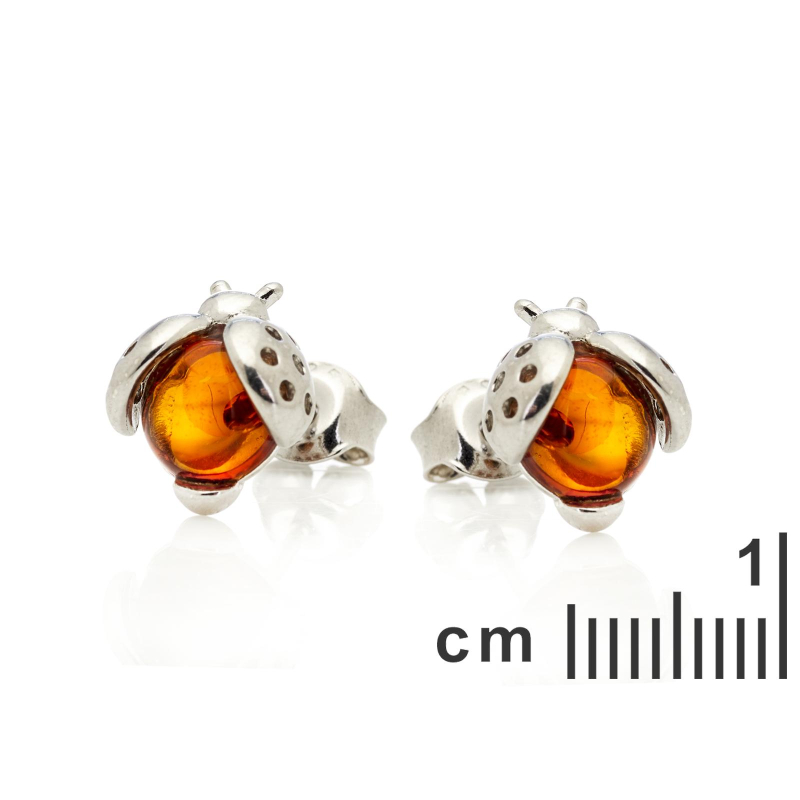 Orecchini a lobo coccinella ambra cognac — ricordo del dolce sole — foto 1