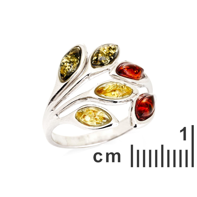 Anello di ambra baltica multicolore su argento rodiato 925 — per custodire la tua luce — foto 1