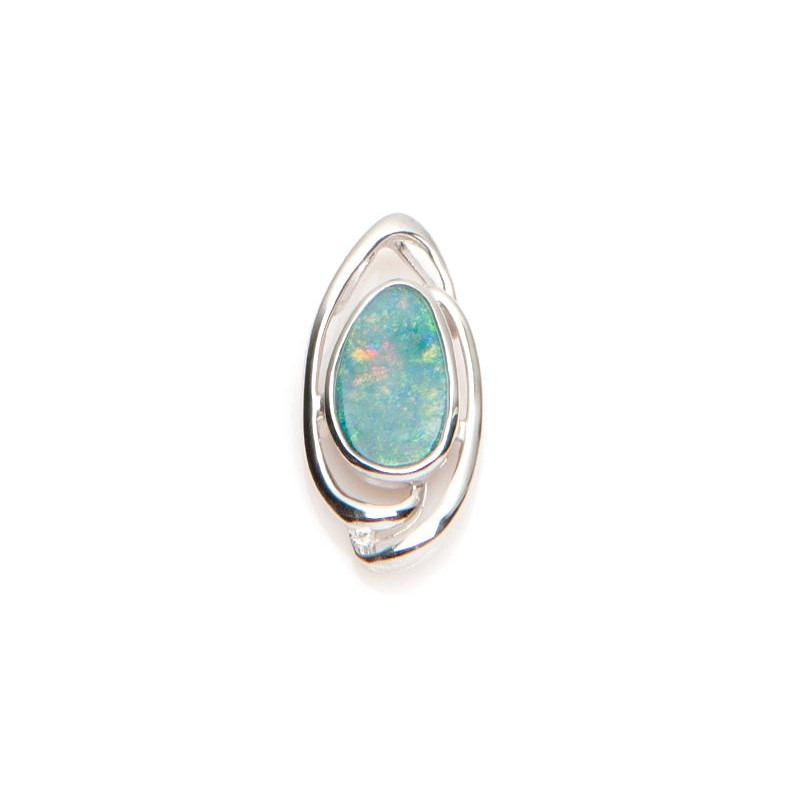 Ciondolo in argento rodiato con opale blu ovale australiano — per custodire la tua pace