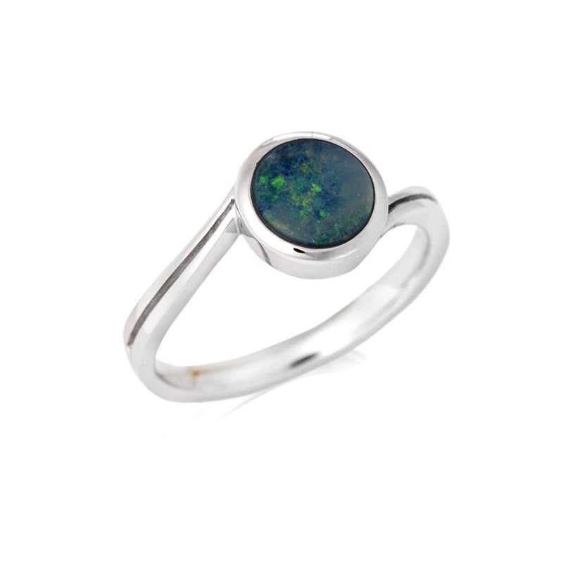 Anello in argento 925 rodiato con opale blu australiano — per custodire la tua serenità