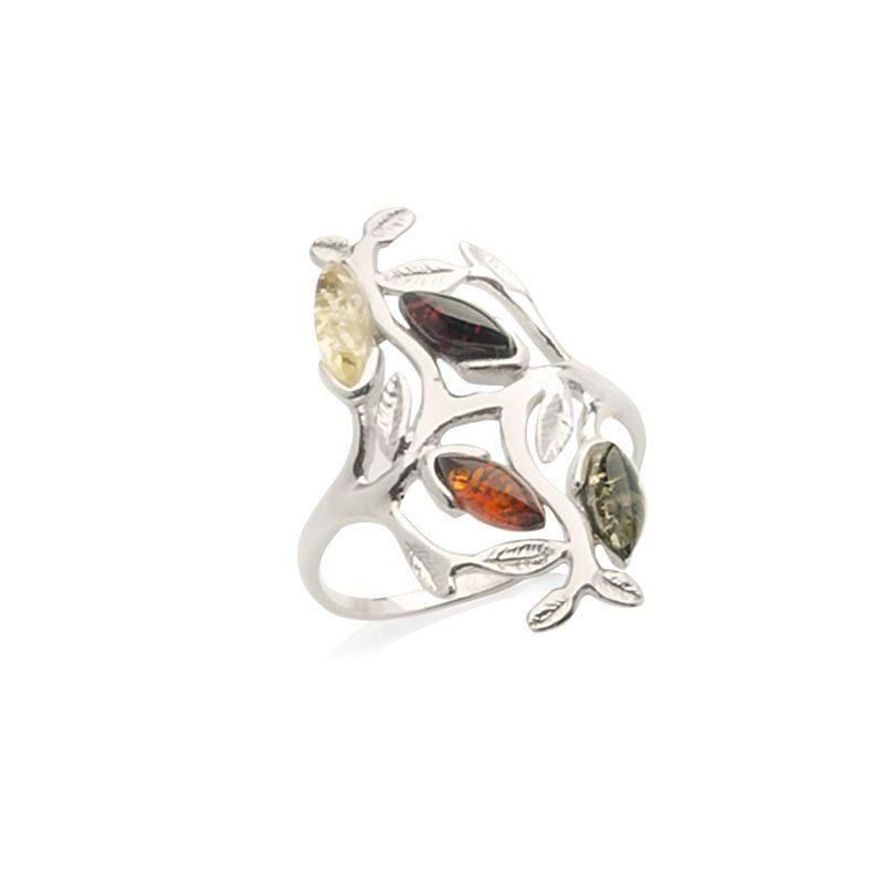 Anello albero della vita ambra multicolore — per evocare l'armonia naturale