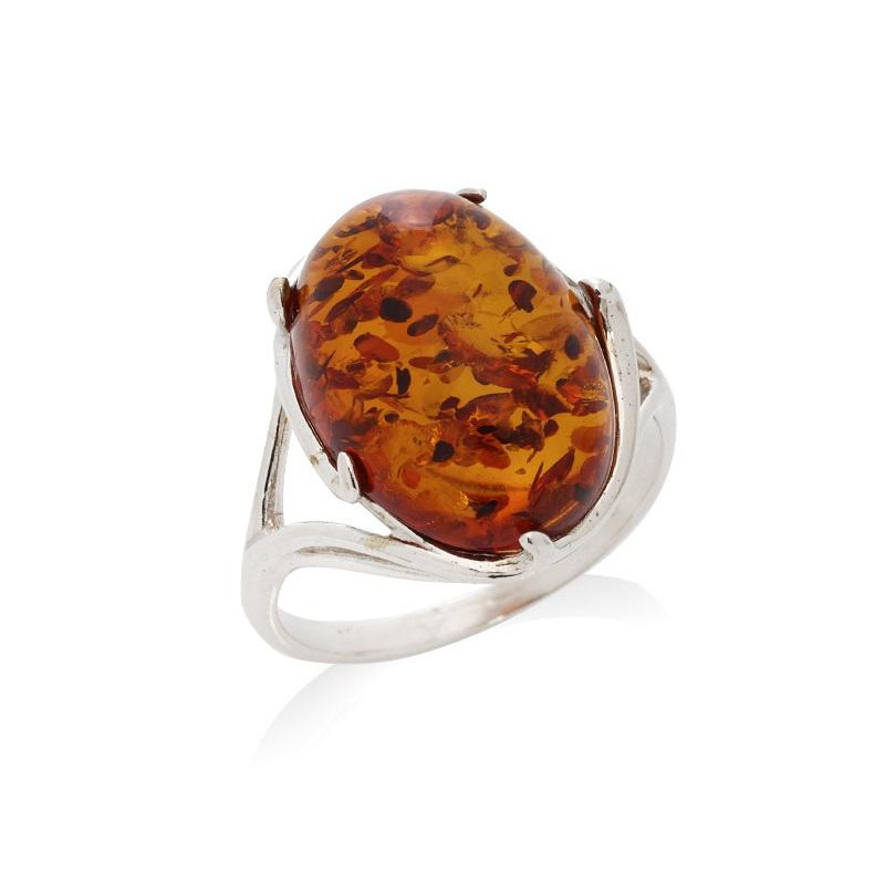 Anello in argento rodiato con ambra cognac del Mar Baltico — per custodire la tua luce