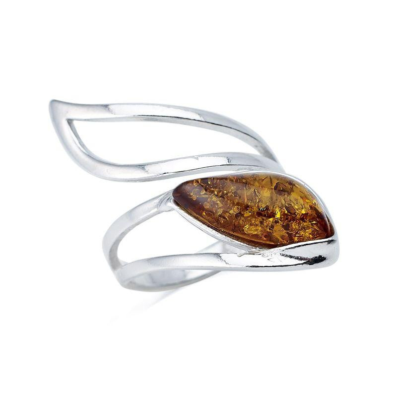 Anello di ambra della navetta del Mar Baltico in argento rodiato — per evocare il ricordo della tua terra d'origine