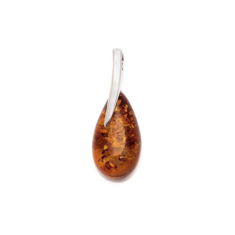 Ciondolo con goccia d'ambra cognac, in argento 925 rodiato, altezza 2,5 cm