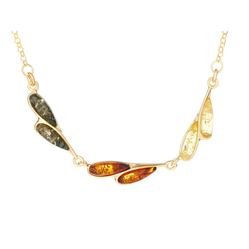 Collana in argento dorato 925 con ambra multicolore, 42 cm — per custodire la luce dei ricordi