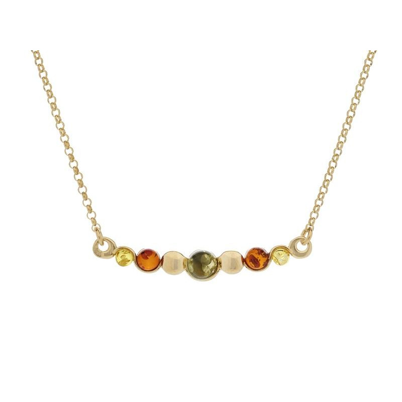 Collana in argento dorato 925 con ambra multicolore, 42 + 4 cm — per celebrare la tua unicità