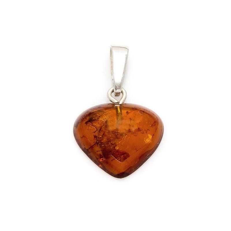 Ciondolo cuore in argento rodiato con ambra cognac — per custodire il tuo amore