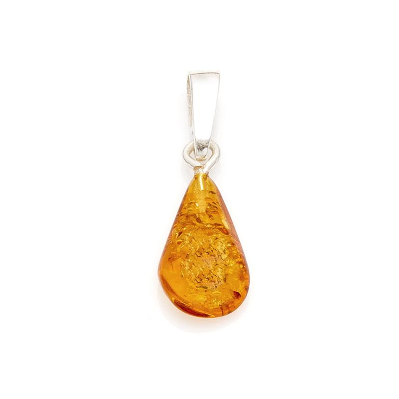 Ciondolo con goccia ambra cognac, in argento 925, altezza da 1 a 1,7 + 0,7 cm