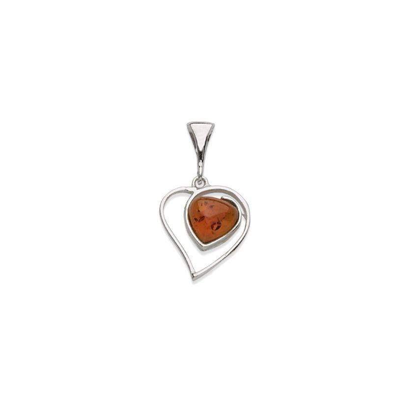 Ciondolo cuore in argento 925 rodiato con ambra cognac – per custodire il tuo amore eterno