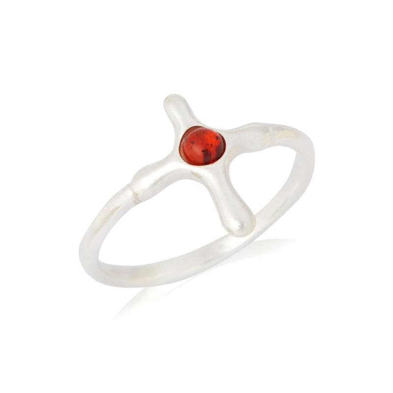 Anello croce ambra cognac — per legare il tuo spirito