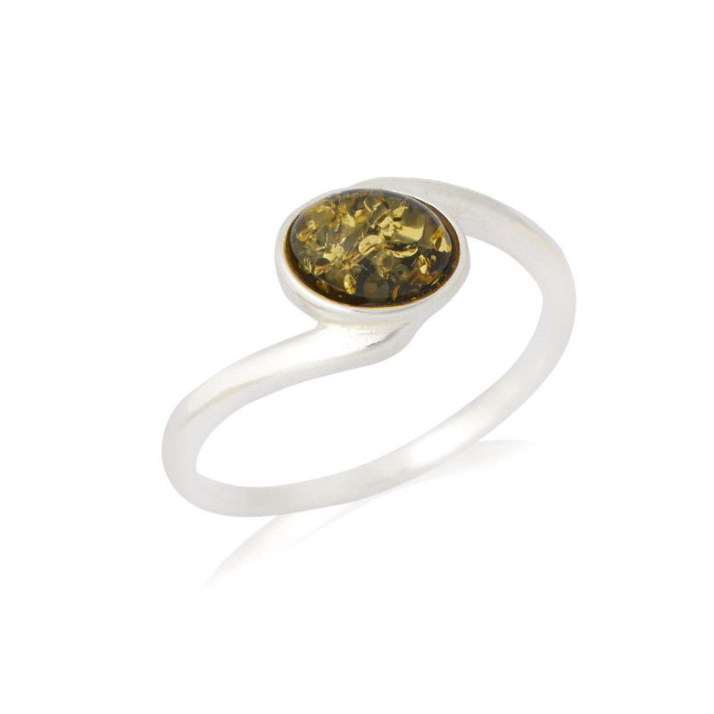 Anello in argento rodiato con ambra verde del Mar Baltico — per custodire la tua eleganza