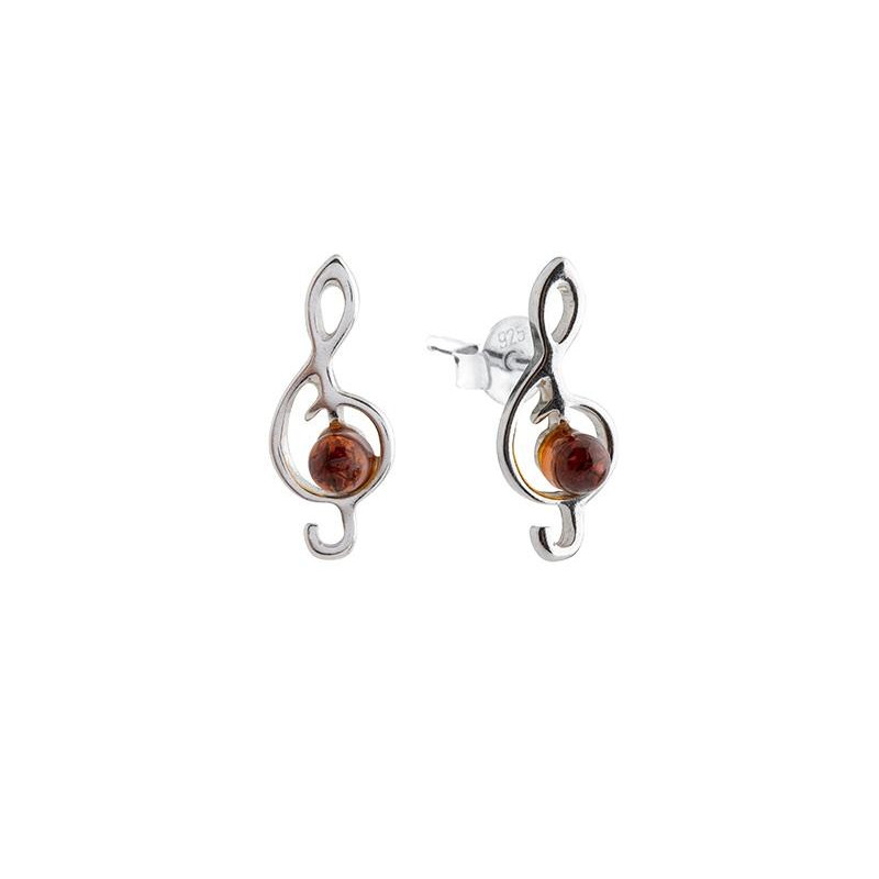 Orecchini a bottone con ambra naturale cognac in argento 925 rodiato — per custodire la tua luce interiore