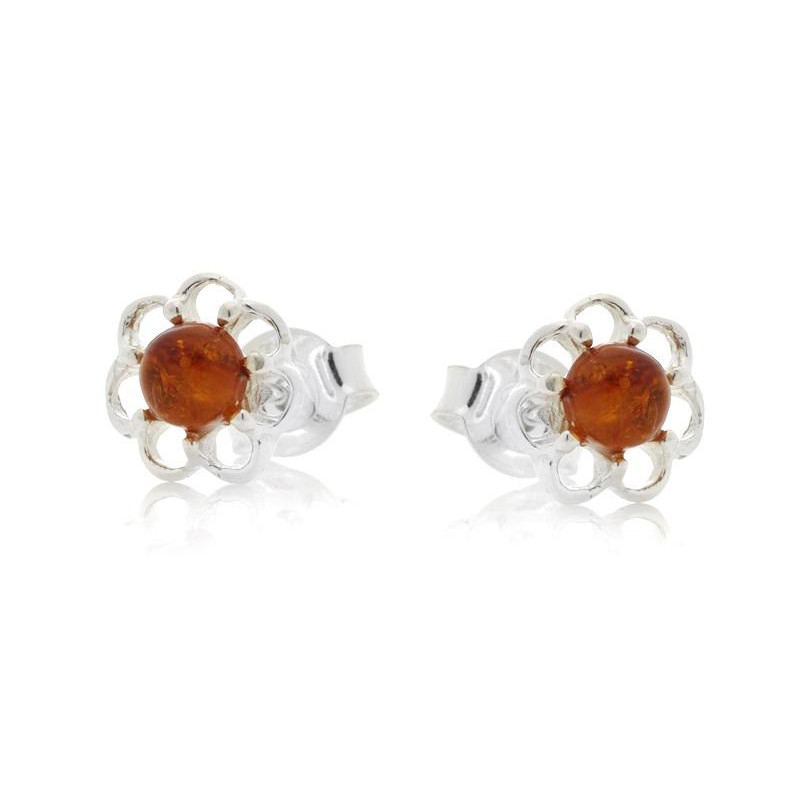 Orecchini in argento rodiato con ambra cognac — per custodire la tua luce interiore