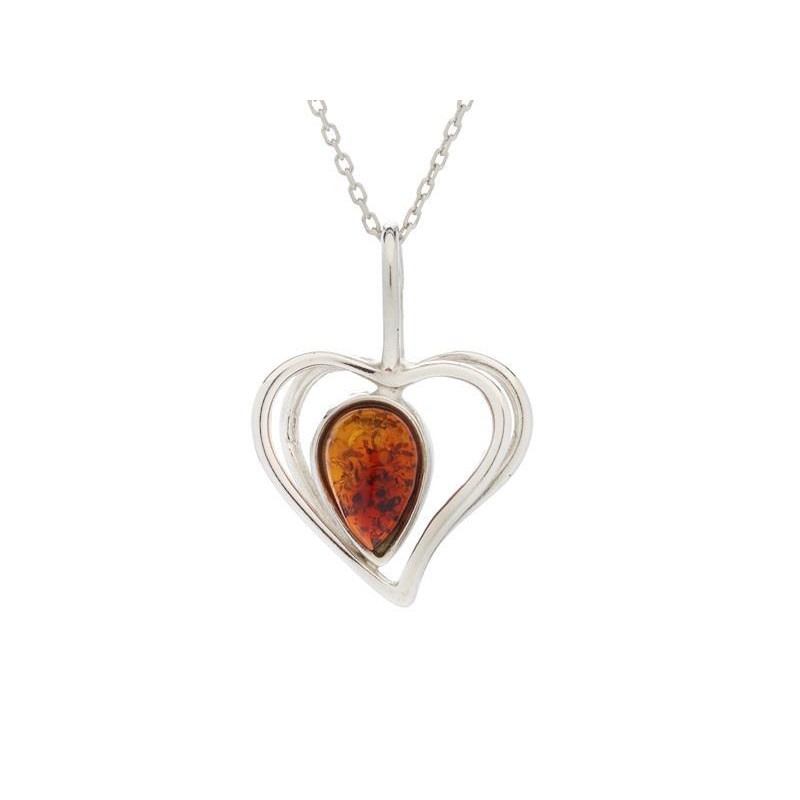 Ciondolo cuore in argento rodiato con ambra cognac — per custodire l’amore eterno