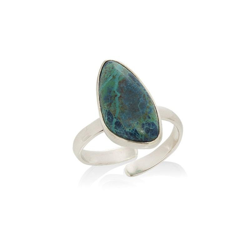 Anello in argento 925 rodiato con shattuckite blu naturale — per custodire la tua serenità