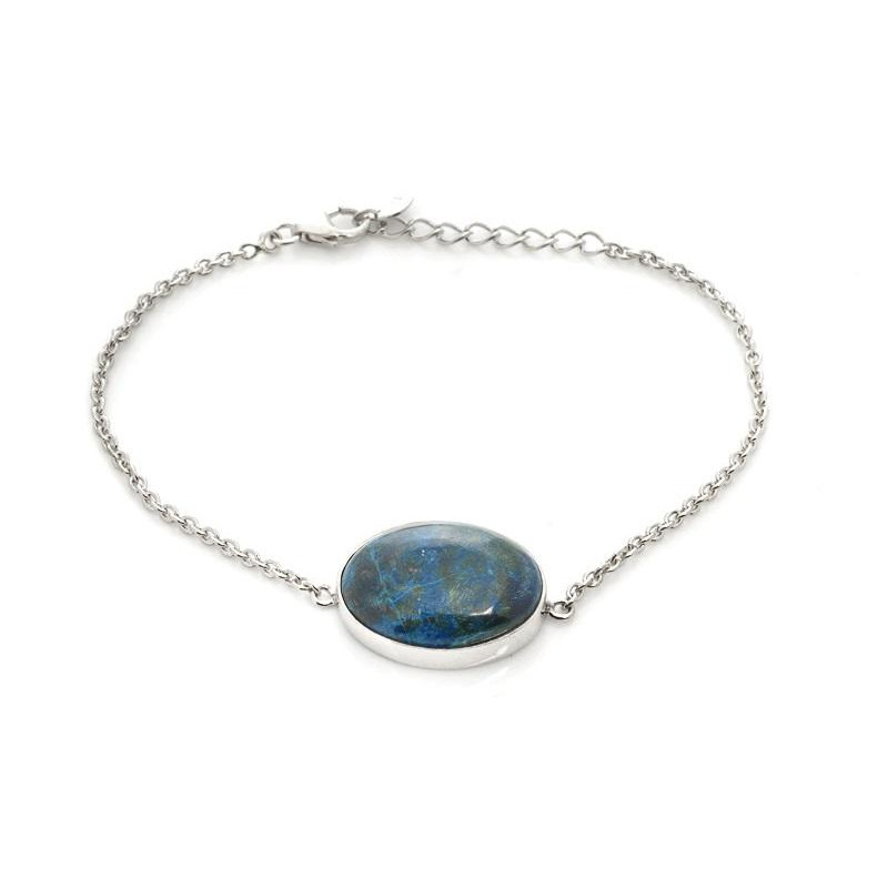Bracciale in argento rodiato con pietra blu shattuckite — per ricordare la tua forza interiore