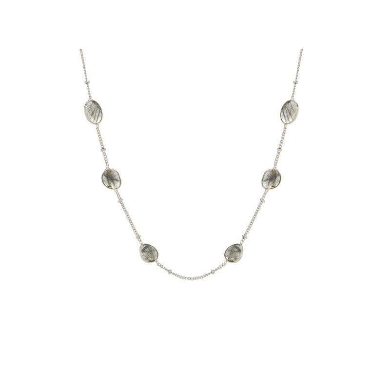 Collana in argento 925 rodiato con labradorite multicolore —