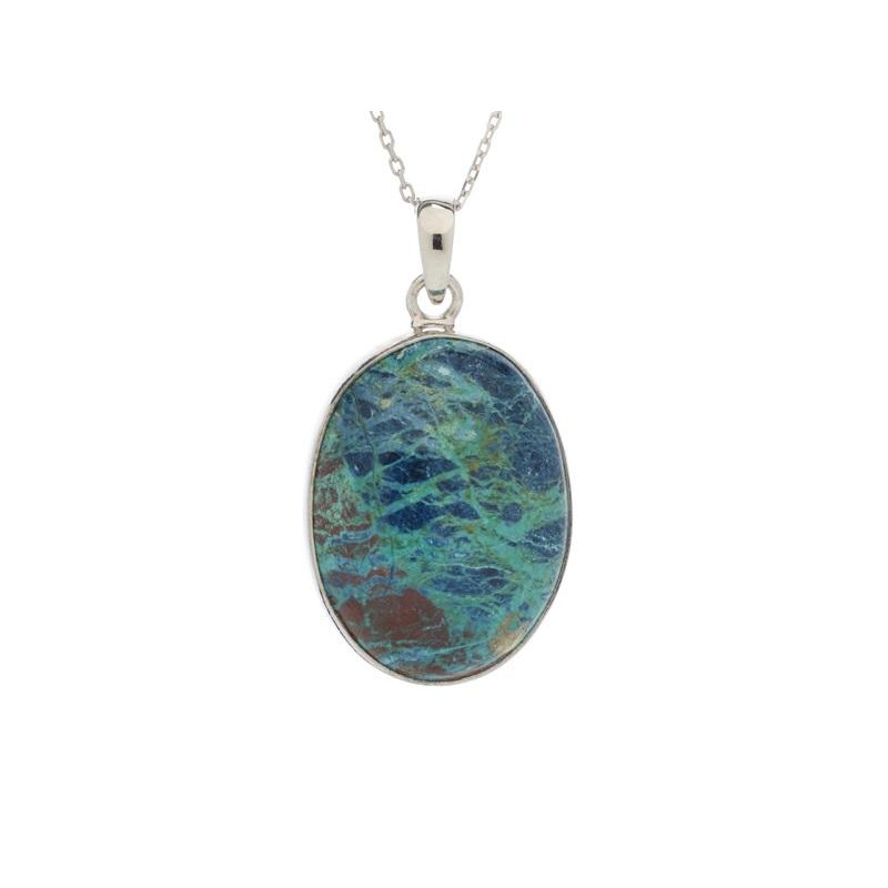 Ciondolo ovale in argento 925 rodiato con shattuckite blu — per custodire la tua serenità