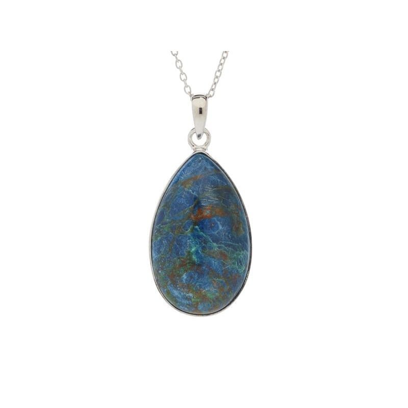 Pendente a goccia in argento 925 rodiato con shattuckite blu — per custodire la tua luce