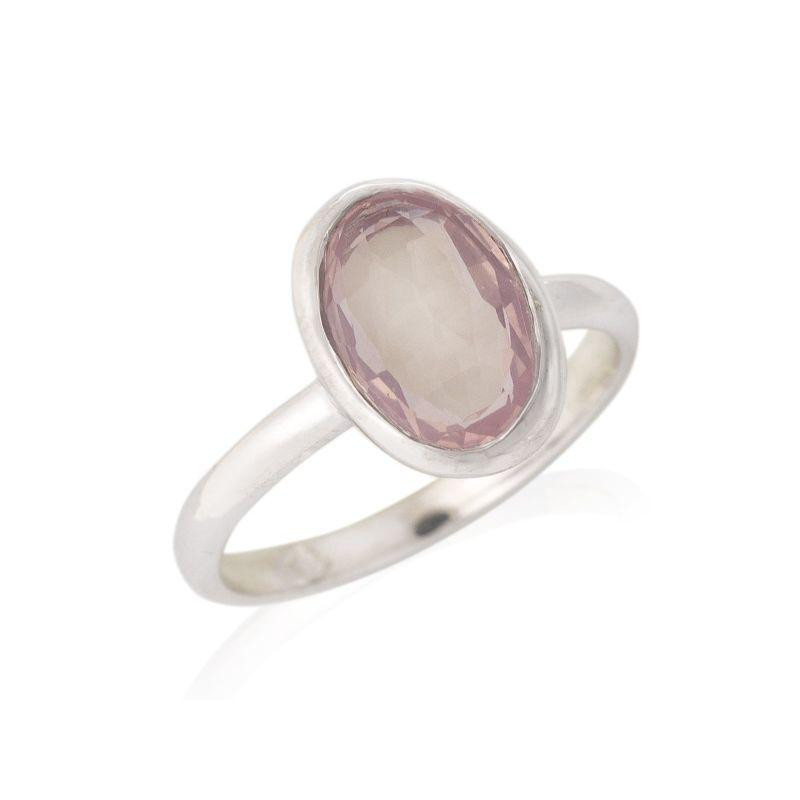 Anello in argento 925 rodiato con quarzo rosa naturale ovale — per accendere dolcezza (cod. 9044)