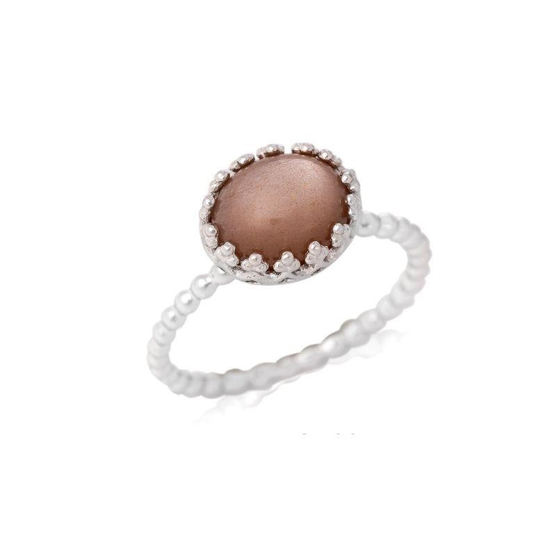 Anello in argento 925 rodiato con pietra di luna rosa ovale — per custodire la tua luce