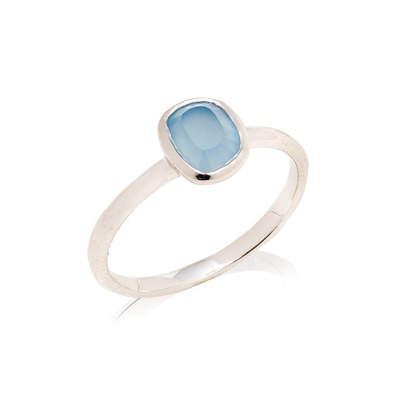 Anello in argento 925 rodiato con calcedonio blu naturale — per custodire la tua serenità