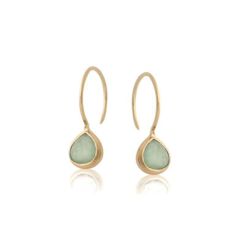 Orecchini cuore con avventurina verde naturale, in argento dorato 925