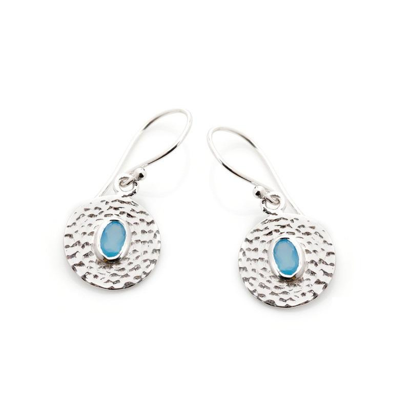 Orecchini in argento 925 rodiato con calcedonio blu — per custodire la tua seren