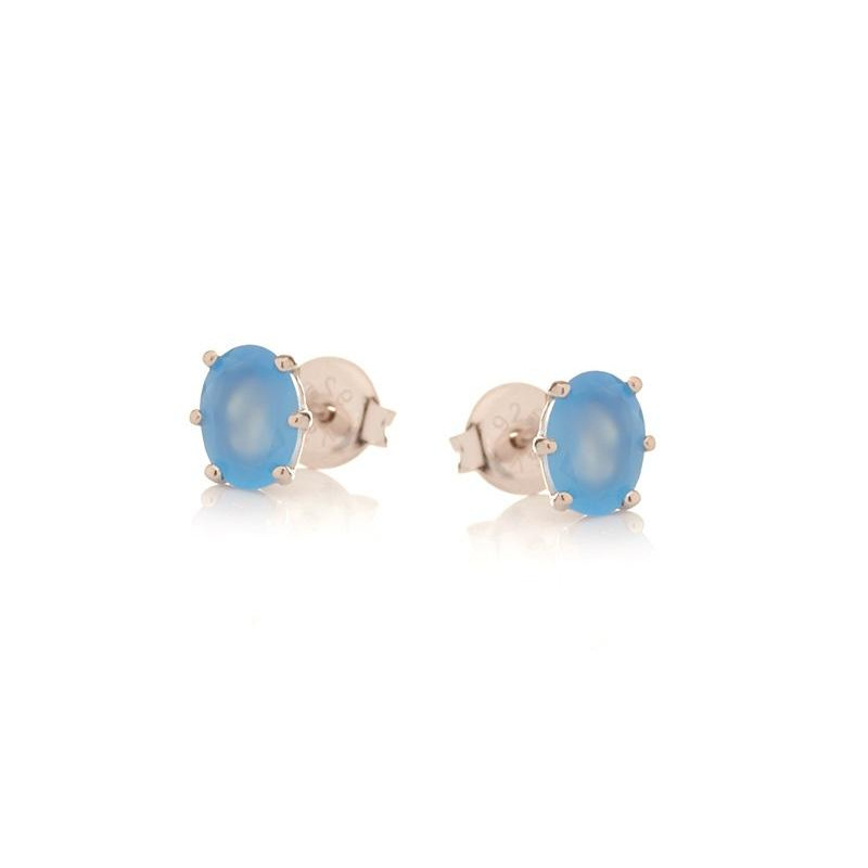 Orecchini in argento rodiato con calcedonio blu naturale — per custodire la tua serenità